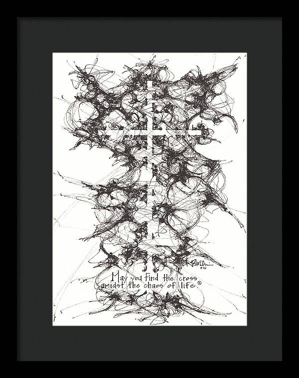 Chaos Order Cross 16 - Black and White - Framed Print