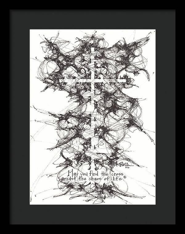 Chaos Order Cross 16 - Black and White - Framed Print