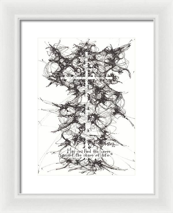 Chaos Order Cross 16 - Black and White - Framed Print