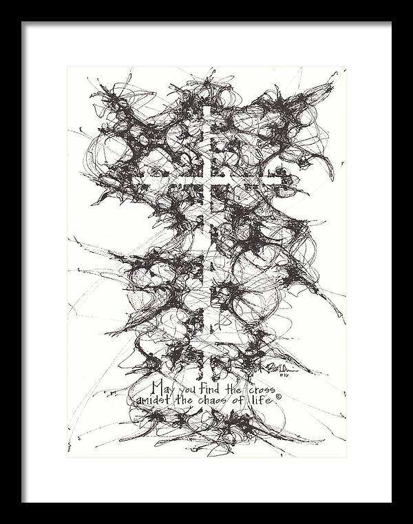 Chaos Order Cross 16 - Black and White - Framed Print