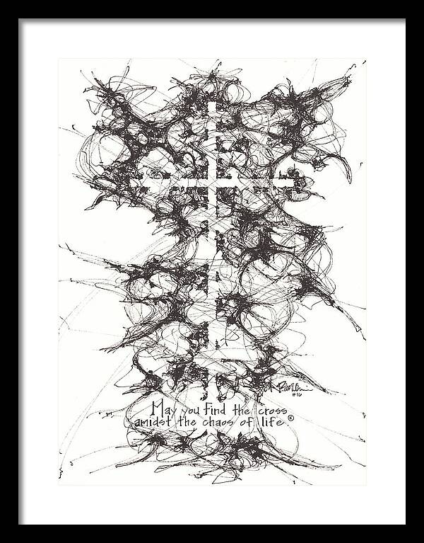 Chaos Order Cross 16 - Black and White - Framed Print