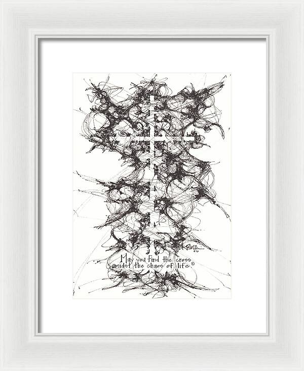 Chaos Order Cross 16 - Black and White - Framed Print