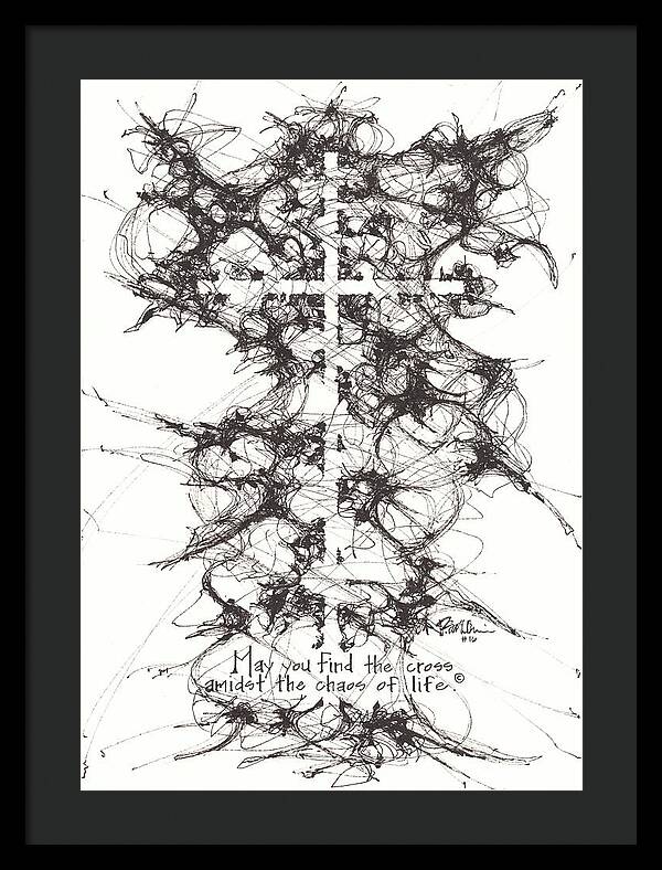 Chaos Order Cross 16 - Black and White - Framed Print