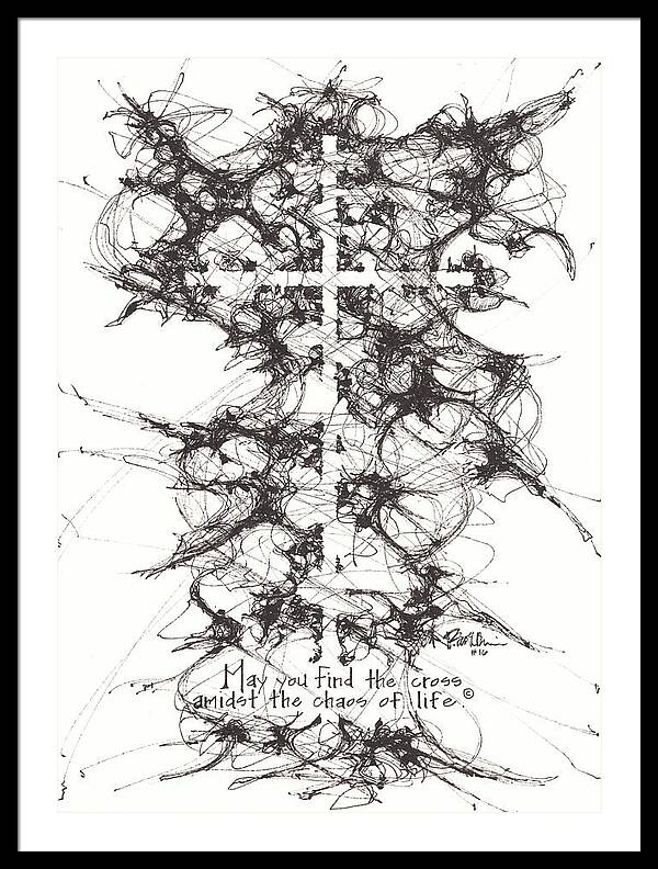 Chaos Order Cross 16 - Black and White - Framed Print