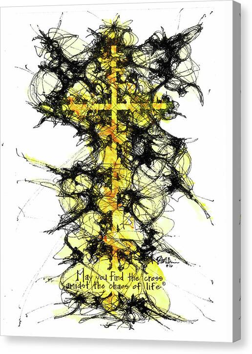 Chaos Order Cross 16 - Luminous Yellow - Canvas Print