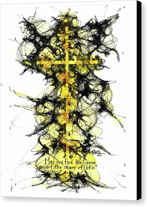Chaos Order Cross 16 - Luminous Yellow - Canvas Print