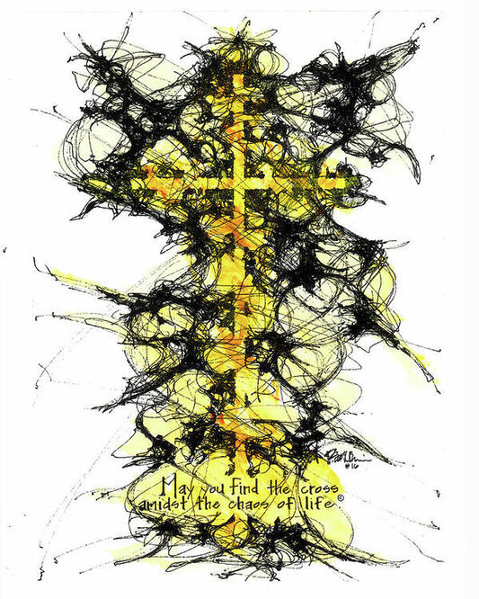Chaos Order Cross 16 - Luminous Yellow - Art Print