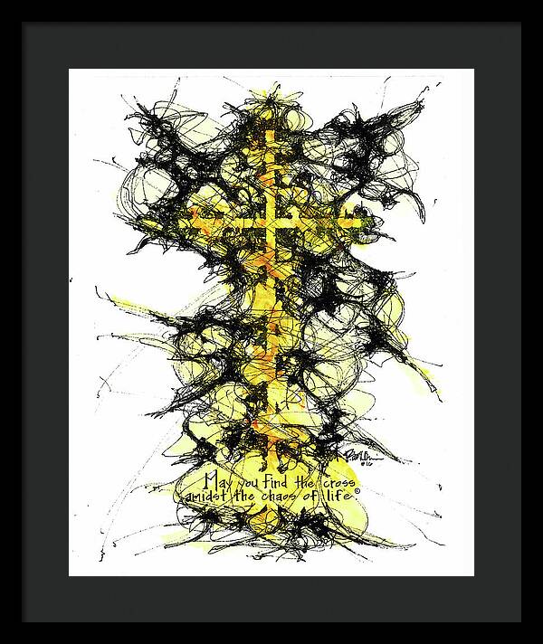 Chaos Order Cross 16 - Luminous Yellow - Framed Print