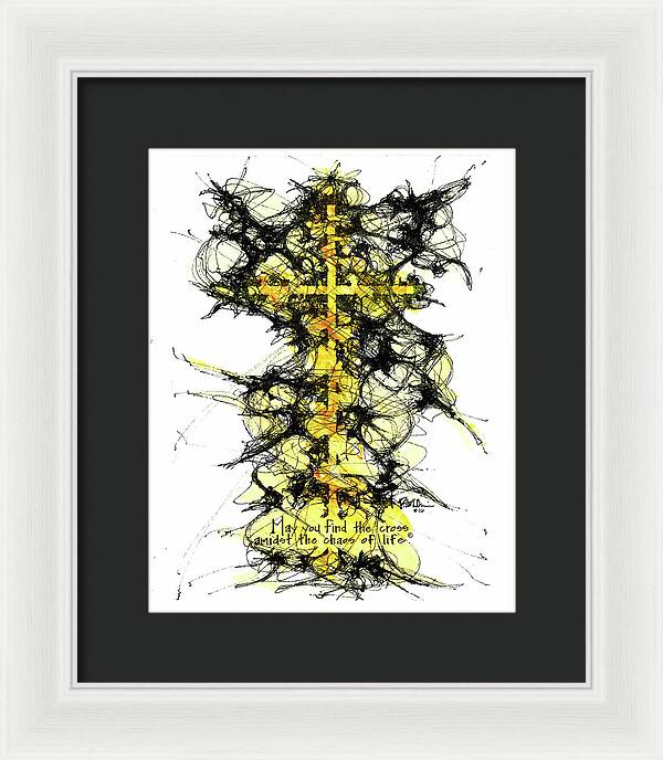 Chaos Order Cross 16 - Luminous Yellow - Framed Print