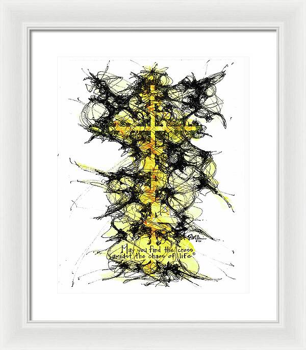 Chaos Order Cross 16 - Luminous Yellow - Framed Print