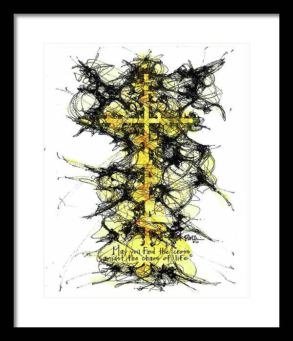 Chaos Order Cross 16 - Luminous Yellow - Framed Print