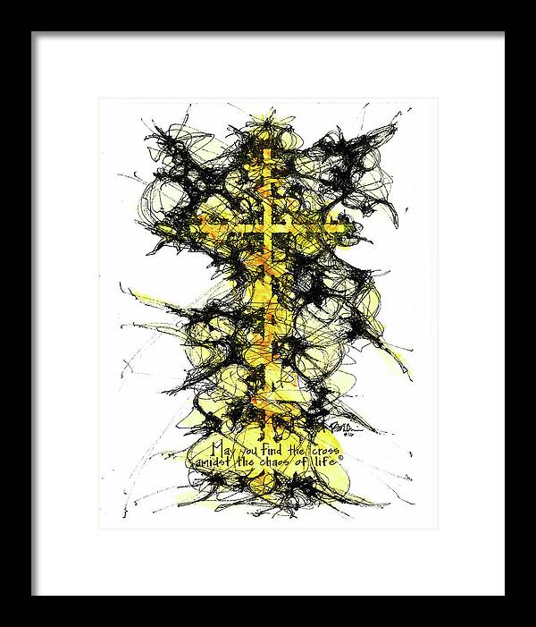 Chaos Order Cross 16 - Luminous Yellow - Framed Print