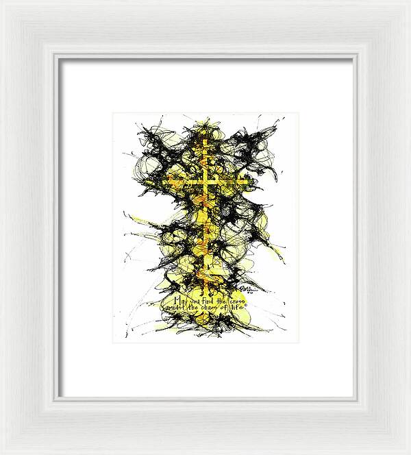 Chaos Order Cross 16 - Luminous Yellow - Framed Print