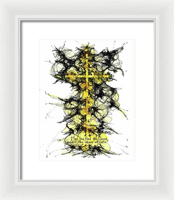 Chaos Order Cross 16 - Luminous Yellow - Framed Print