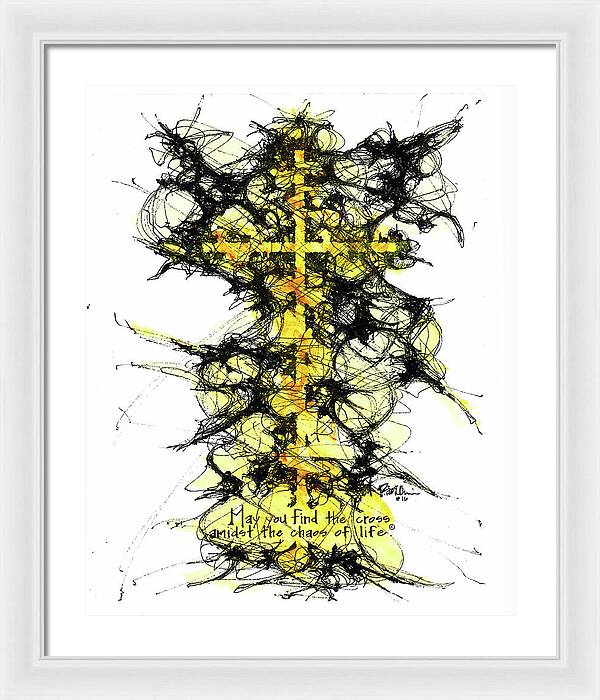 Chaos Order Cross 16 - Luminous Yellow - Framed Print