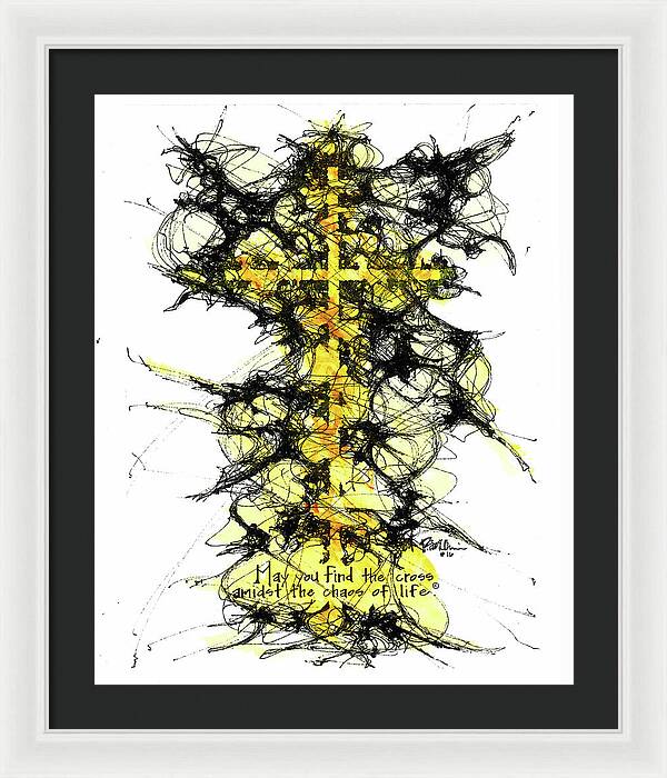 Chaos Order Cross 16 - Luminous Yellow - Framed Print