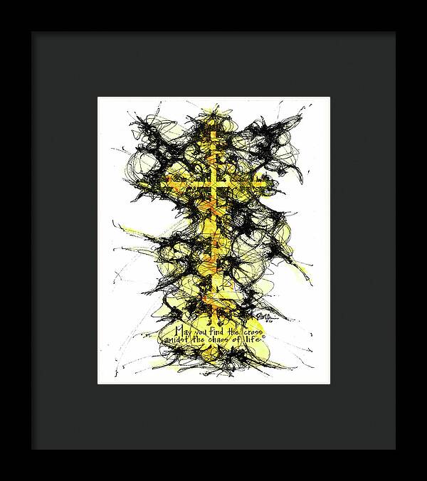 Chaos Order Cross 16 - Luminous Yellow - Framed Print