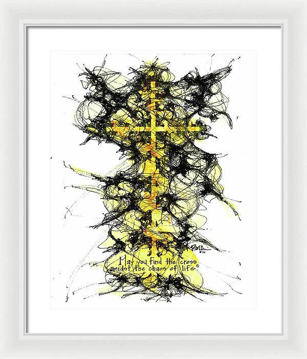 Chaos Order Cross 16 - Luminous Yellow - Framed Print