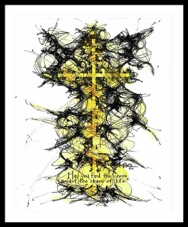 Chaos Order Cross 16 - Luminous Yellow - Framed Print