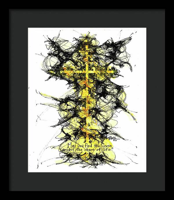 Chaos Order Cross 16 - Luminous Yellow - Framed Print