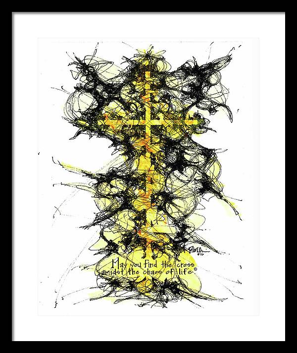 Chaos Order Cross 16 - Luminous Yellow - Framed Print