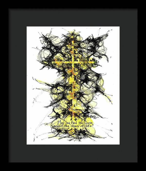 Chaos Order Cross 16 - Luminous Yellow - Framed Print