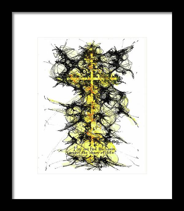 Chaos Order Cross 16 - Luminous Yellow - Framed Print
