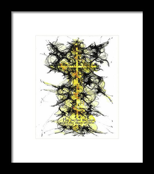Chaos Order Cross 16 - Luminous Yellow - Framed Print