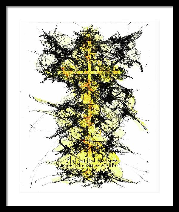 Chaos Order Cross 16 - Luminous Yellow - Framed Print