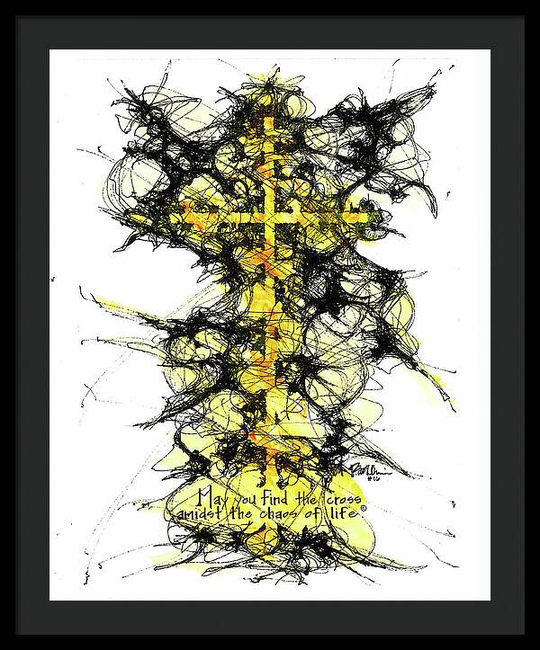 Chaos Order Cross 16 - Luminous Yellow - Framed Print