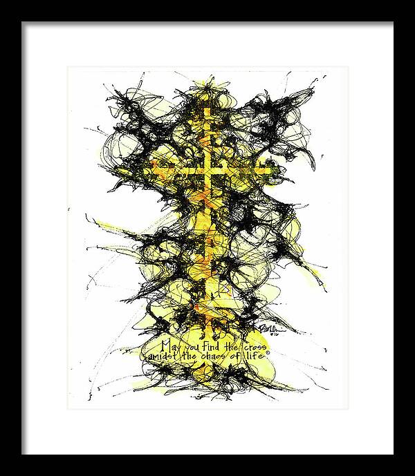 Chaos Order Cross 16 - Luminous Yellow - Framed Print