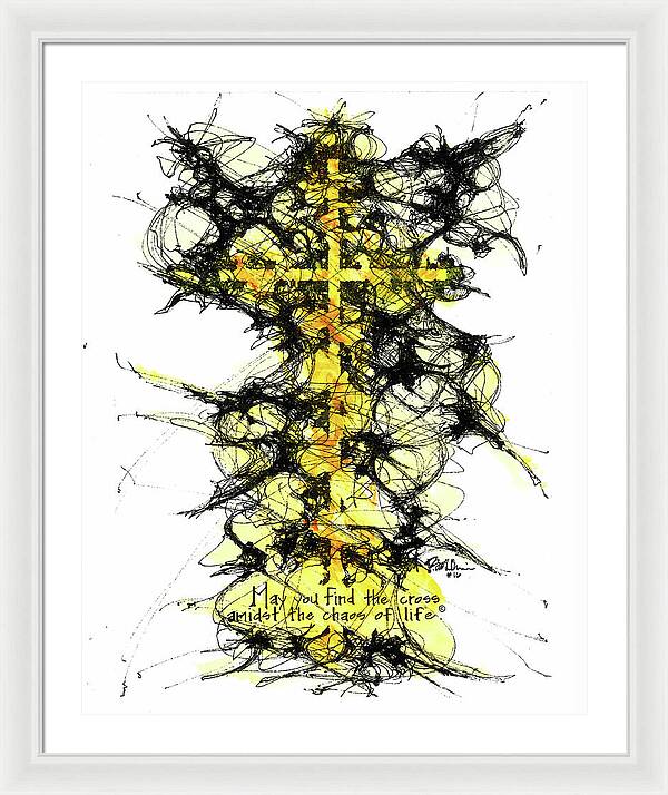 Chaos Order Cross 16 - Luminous Yellow - Framed Print