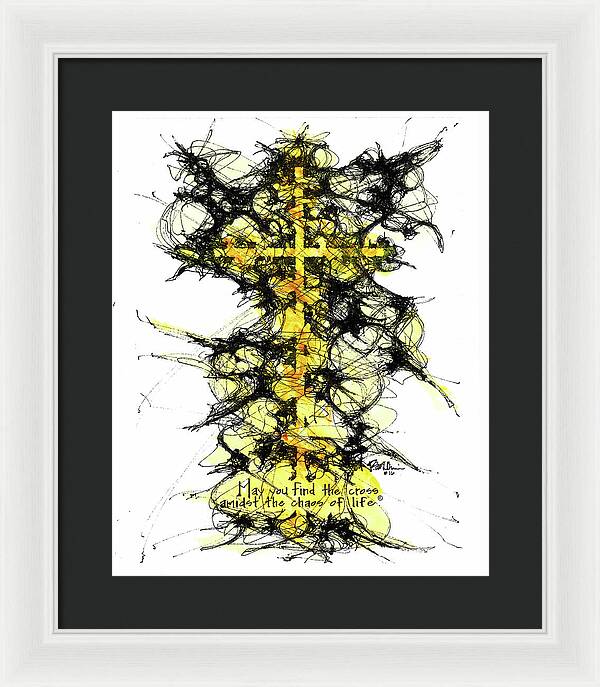 Chaos Order Cross 16 - Luminous Yellow - Framed Print