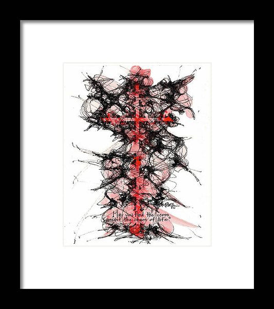 Chaos Order Cross 16 - Sorrowful Red - Framed Print