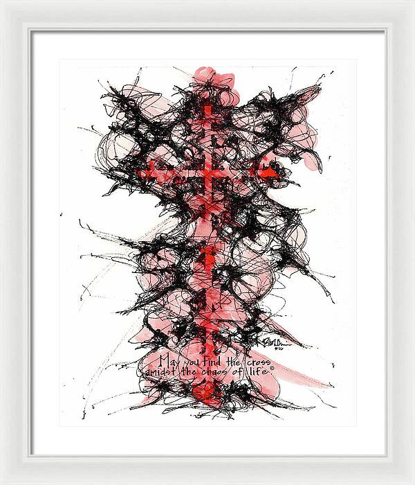 Chaos Order Cross 16 - Sorrowful Red - Framed Print