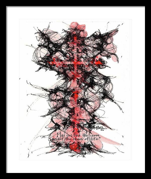 Chaos Order Cross 16 - Sorrowful Red - Framed Print