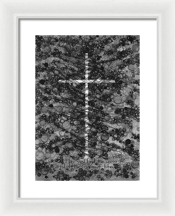 Chaos Order Cross 17 - Black and White - Framed Print
