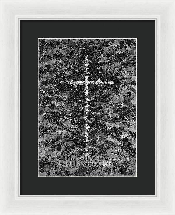 Chaos Order Cross 17 - Black and White - Framed Print
