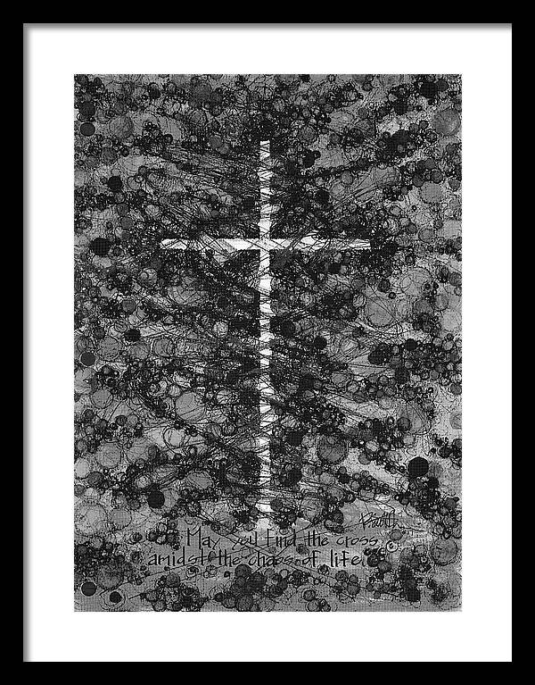 Chaos Order Cross 17 - Black and White - Framed Print