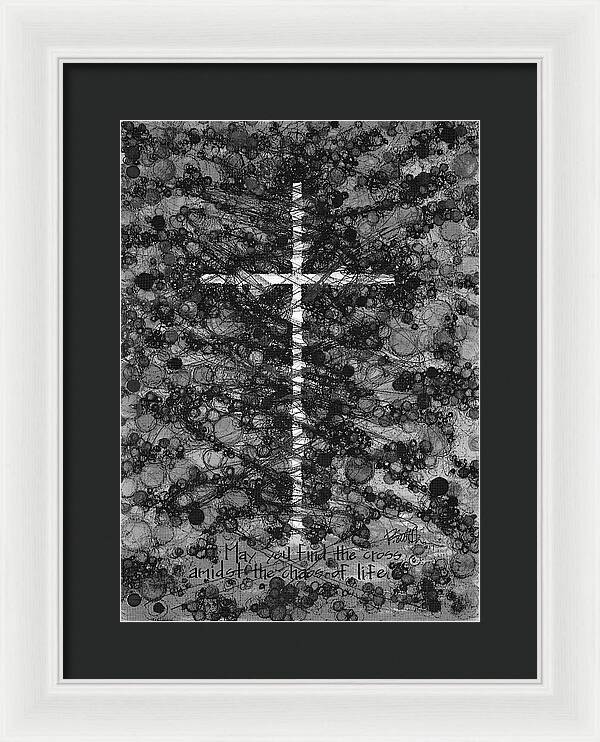Chaos Order Cross 17 - Black and White - Framed Print
