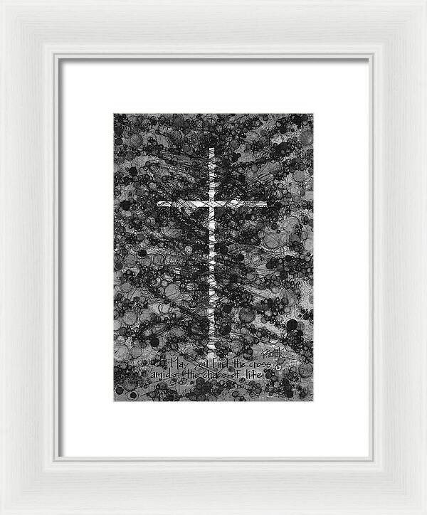 Chaos Order Cross 17 - Black and White - Framed Print