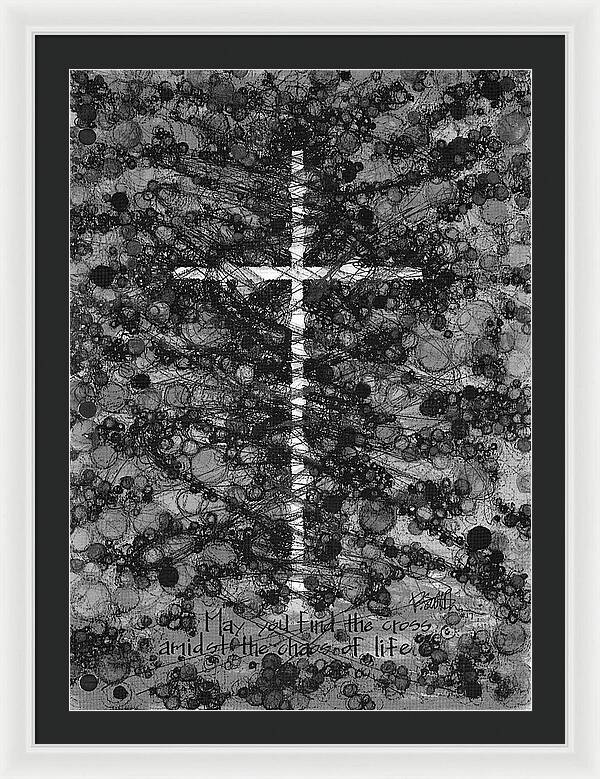 Chaos Order Cross 17 - Black and White - Framed Print