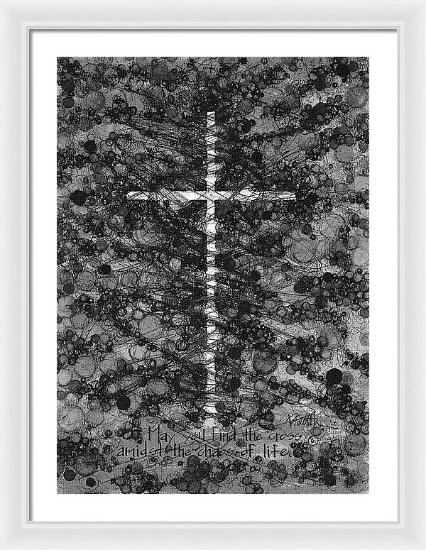 Chaos Order Cross 17 - Black and White - Framed Print