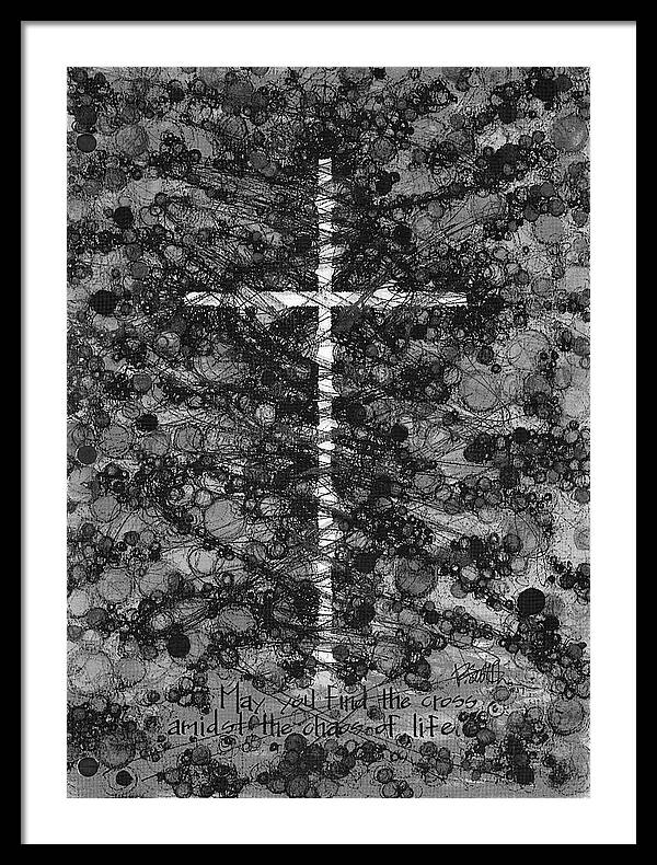Chaos Order Cross 17 - Black and White - Framed Print
