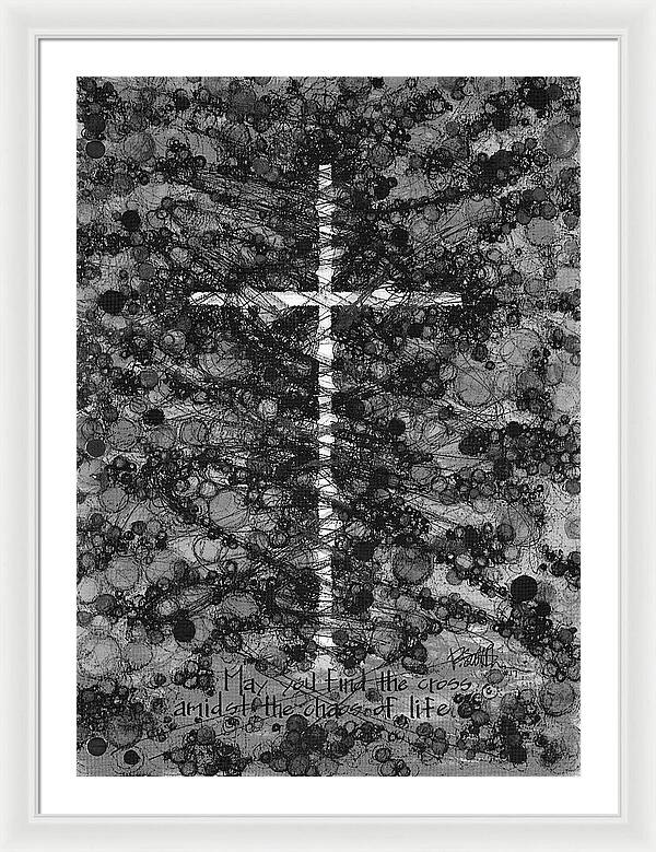 Chaos Order Cross 17 - Black and White - Framed Print
