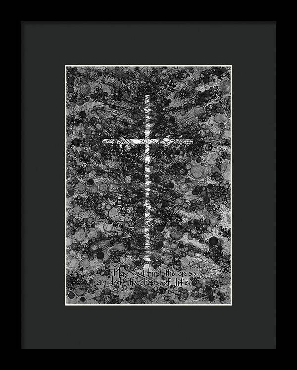 Chaos Order Cross 17 - Black and White - Framed Print
