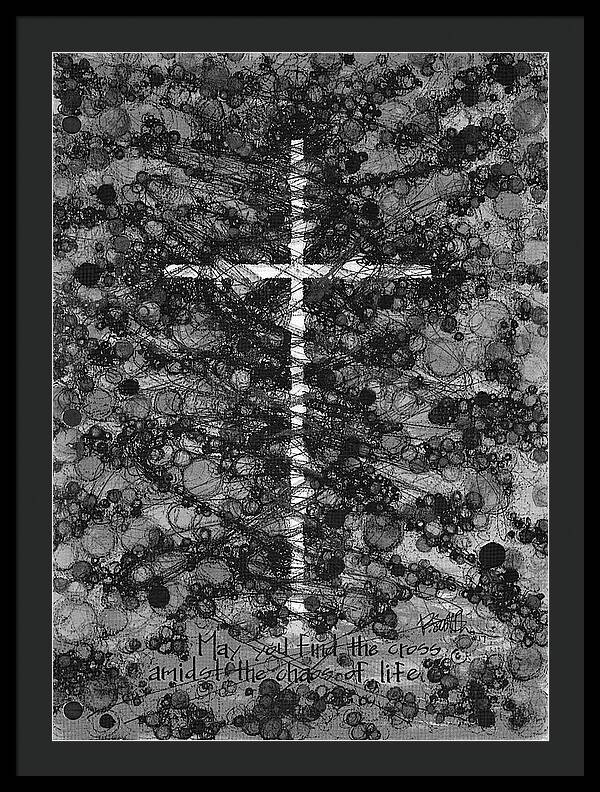 Chaos Order Cross 17 - Black and White - Framed Print