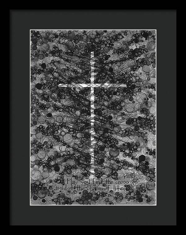 Chaos Order Cross 17 - Black and White - Framed Print