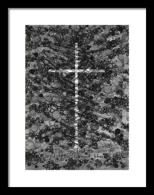 Chaos Order Cross 17 - Black and White - Framed Print