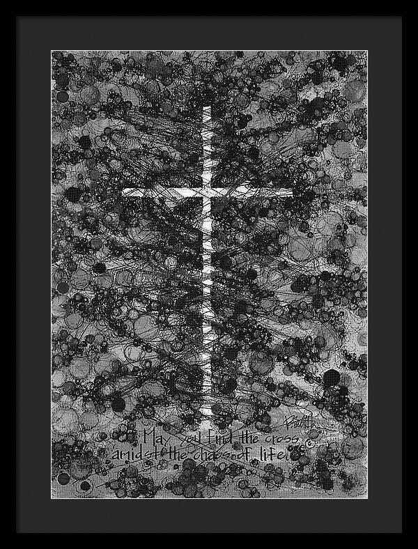 Chaos Order Cross 17 - Black and White - Framed Print